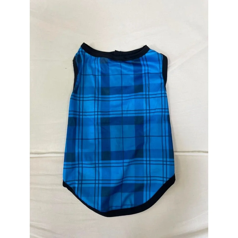 Blue Plaid Dog Tank Top Sleeveless Pet Shirt Snap Back Closure Size Large